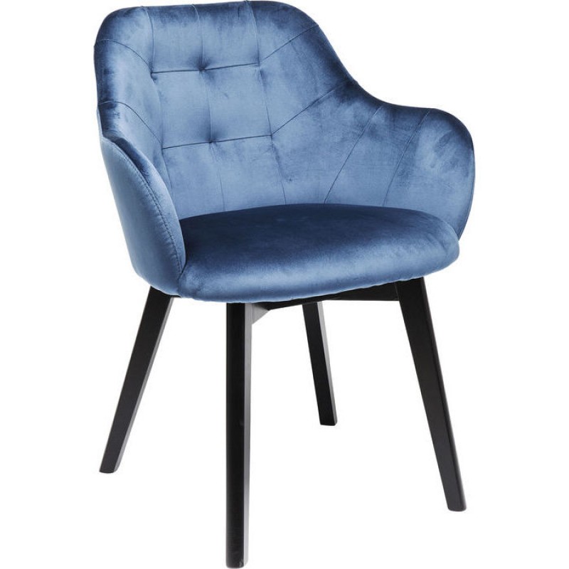 Chair with Armrest Black Lady Velvet Blue